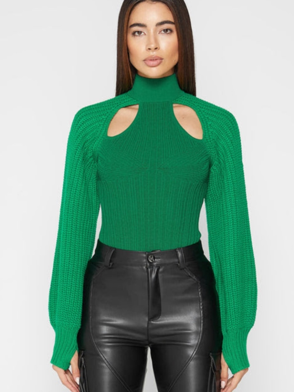 Manier de Voir Jumper Bodysuit with Cut Out - Green Sweater
